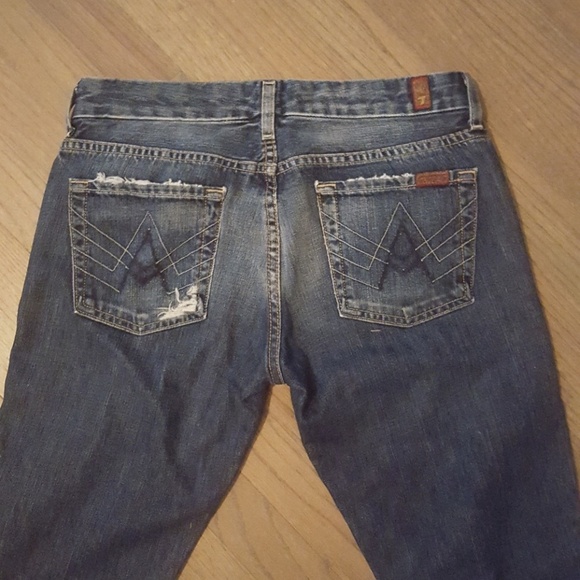 7FAM Distressed A Pocket Flare Jeans - Picture 3 of 5
